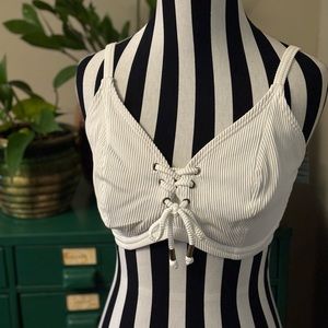 NEW Pour Moi 32G White Escape Underwire Rope Top Lace-up Ribbed